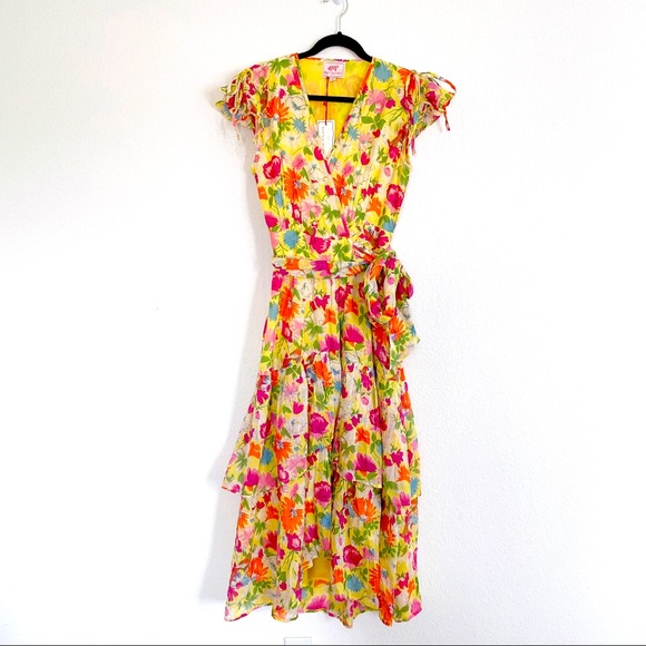 Banjanan Mercy Floral Short Sleeve Midi Wrap Dress - Picture 7 of 13